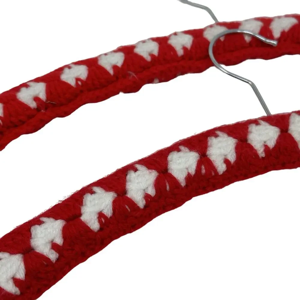 2 Vintage Handmade Crochet Clothes Hangers Yarn Covered Cottage Core Red White